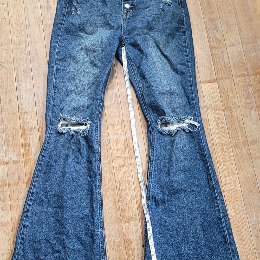 Cello Dark Blue Distressed Flare Jeans